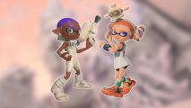 Side Order rewards - two octolings wearing white clothing and holding weapons