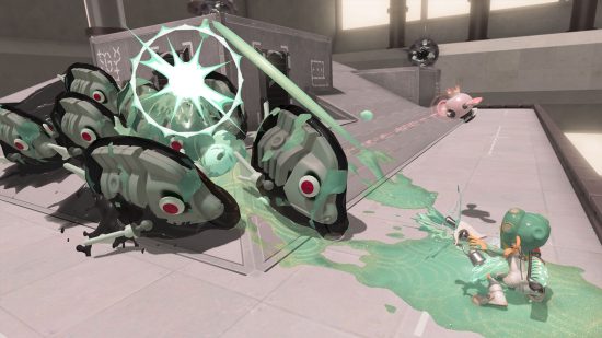Splatoon 3 Side Order DLC preview - Agent 8 shooting green ink at enemies