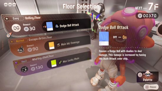 Splatoon 3 Side Order DLC preview - a screen showing the floor selection and potential rewards