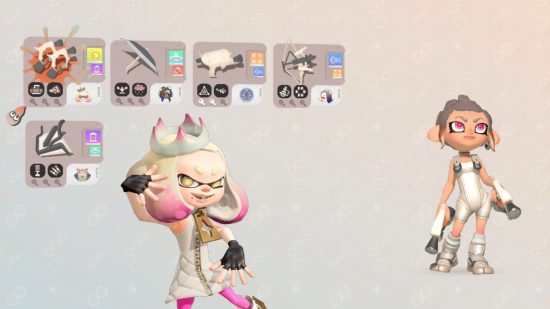 Splatoon 3 Side Order palettes showing Pearl and an Octoling