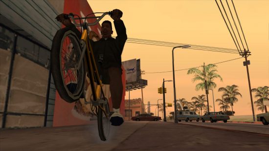 action games, someone riding a bike in San Andreas