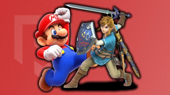 Dice Awards 2024: Mario Jumping in the air and Link posing with his sword and shield