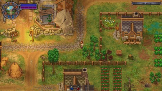 Screenshot of the graveyard keeper in a field from Graveyard Keeper for best games like Stardew Valley list
