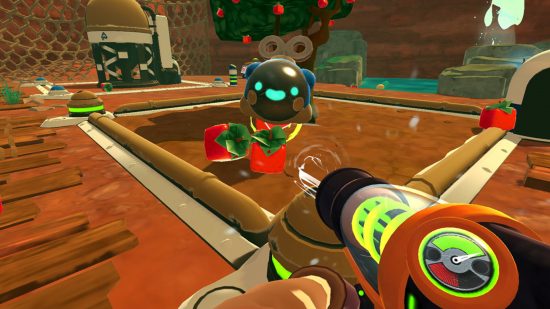 Screenshot of Slime Rancher with a slime weapon for best games like Stardew Valley list