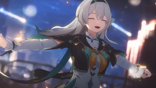 Honkai Star Rail's Firefly spinning with a sparkler in the HSR music video