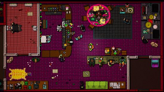 Screenshot from Hotline Miami in a downtown bar for Hotline Miami Biker guide