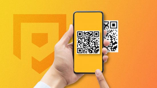 How to scan with iPhone - a picture of two hands holding up a phone and scanning a QR code