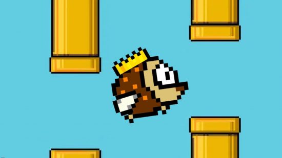 one of the best io games, FlappyRoyale.io, showing a little fish with a crown flying between pipes