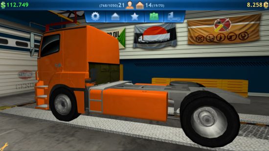 Mechanic games: a screenshot of an orange truck in a garage