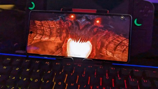 Custom image for OnePlus 12R review with the demon from Diablo on the screen