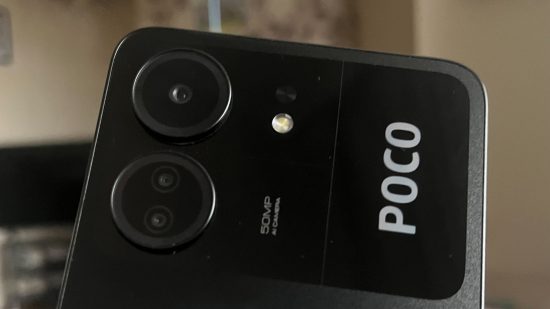 Custom image showing the top part of the Poco C65 for a review of the phone