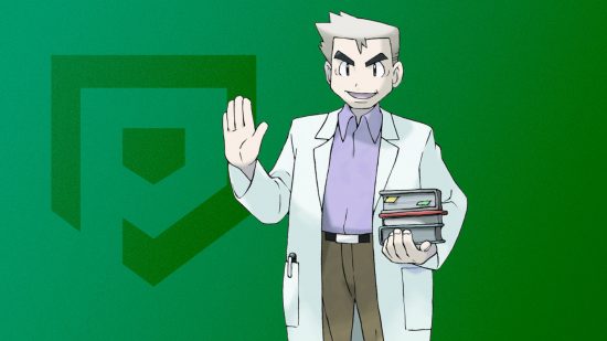 Custom image of Professor Oak on a green background for best Pokemon characters guide