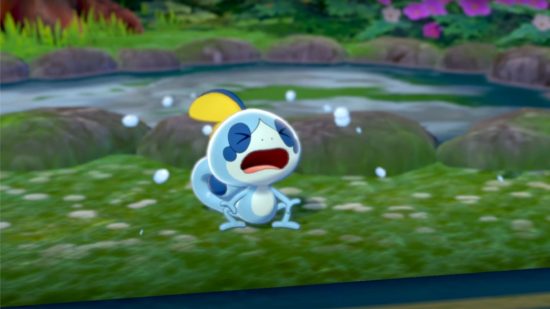 Pokemon Day 2024 predictions - Sobble crying on the grass in front of a pond