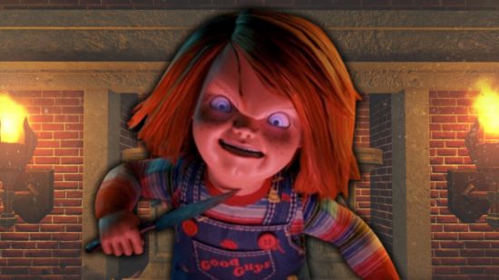 Roblox horror games - Chucky from Griefville lunging forward with a knife