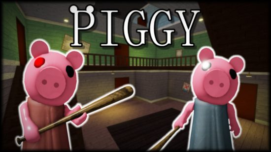Roblox horror games: two characters from Piggy holding baseball bats