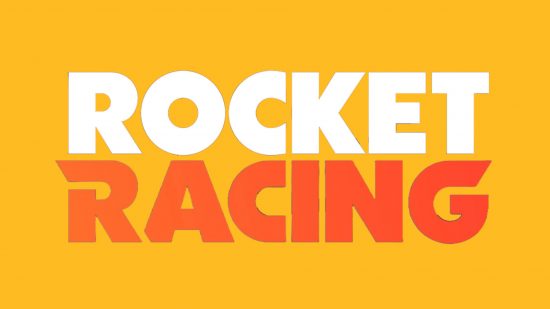 Rocket League logo: The Rocket Racing logo in white and orange on a PT yellow background