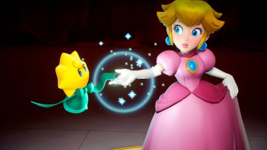Screenshot of Peach and a magical character in Princess Peach: Showtime! for best single player games guide