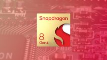 The Snapdragon 8 gen 4 logo against a red and orange background