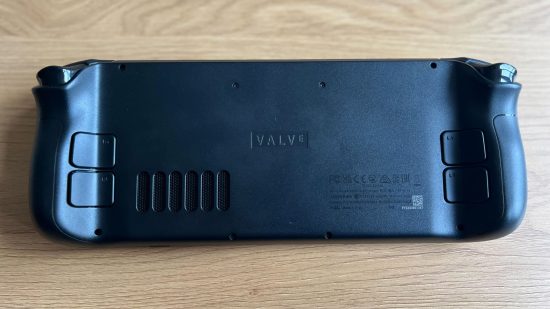 Custom image for Steam Deck OLED review showing the back of the device