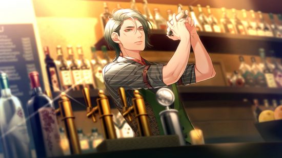 Sympathy Kiss review - a green-haired man shaking a drink at a bar