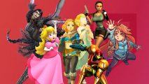 International Women's Day feature - female Nintendo characters on a red background