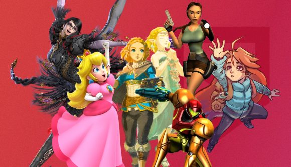 International Women's Day feature - female Nintendo characters on a red background