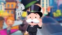Monopoly Go Key to the City: the monopoly man in front of a blurred picture