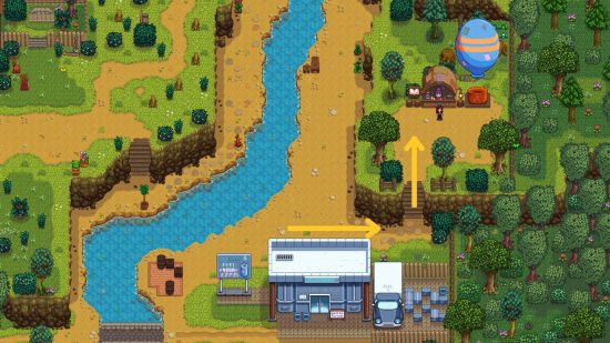 A map showing how to get to the Stardew Valley bookseller location