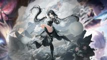Wuthering Waves characters - Jianxin's splash art on a blurred background