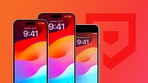 Custom image for Apple AI plans news with various iPhones on a red background