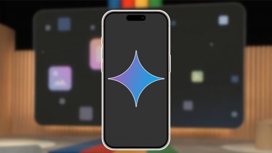 Custom image for news on Apple potentially working with Google Gemini showing an iPhone 15 with the Google Gemini logo on it