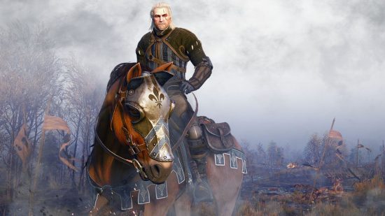 ARPGs: The Witcher 3 key art showing Geralt riding Roach in front of an overcast sky