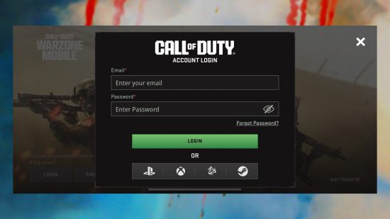 Capture d'écran de la page de connexion du guide des classements Call of Duty: Warzone Mobile