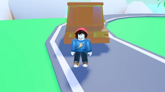 Car Wash Tycoon codes - an avatar in a pizza jumper and red beanie stood in front of a car in the middle of the road with cras either side