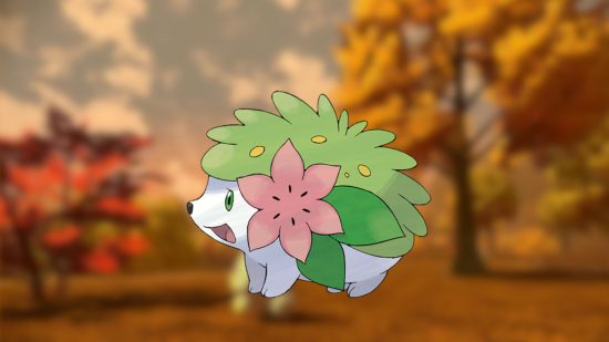 Custom image of Shaymin on a autumnal background for cutest Pokemon guide