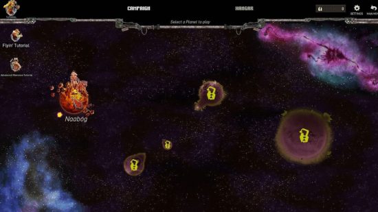 Dakka Squadron screenshot: planets in the campaign screen