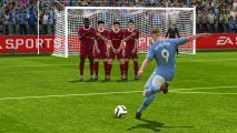 EA Sports FC MLS Kickoff screenshot showing Haaland taking a free kick in front of goal