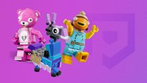 games like Minecraft - three Lego Minecraft characters on a purple background