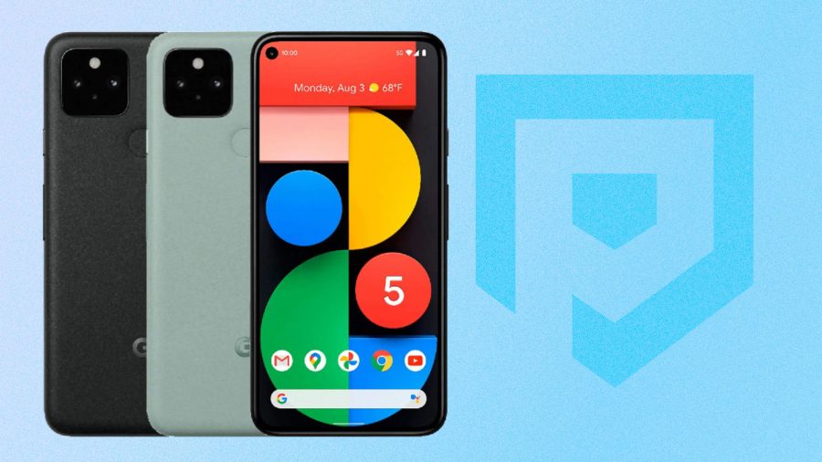 Various Google Pixel phones on a blue background