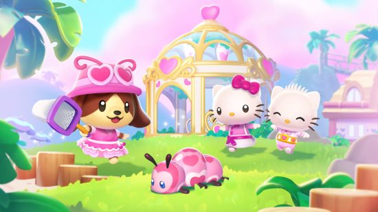 Hello Kitty Island Adventures interview - Hello Kitty and friends prancing through a field