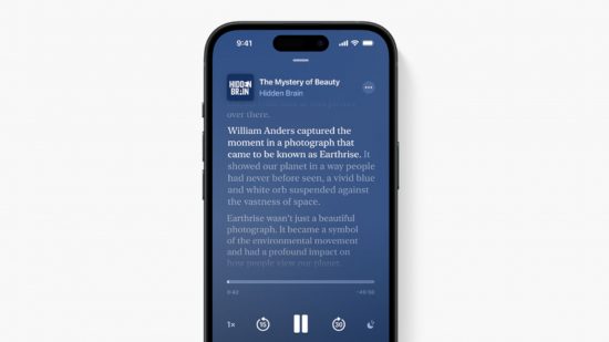 Screenshot of an iPhone making a transcript of a podcast for iPhone update guide