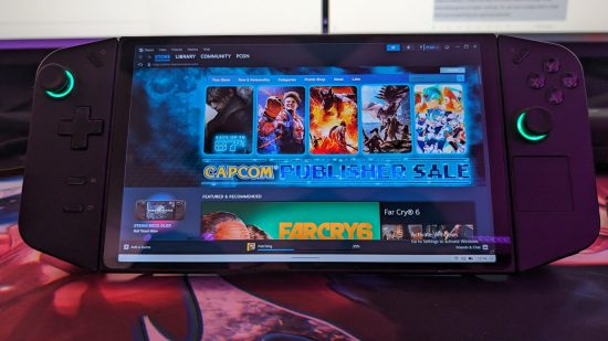 Custom image for Lenovo Legion Go review showing a digital storefront with Capcom games