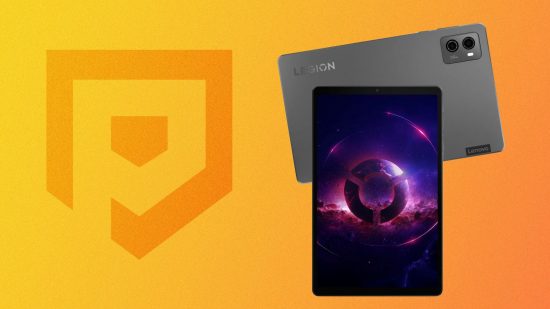 Custom image for Lenovo Legion Tab news with the tablet on a yellow Pocket Tactics background