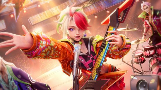 Mobile Legends Allstar 2024: Melissa's Sparkle! skin where she's playing the guitar and performing on stage