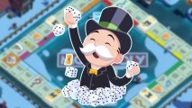 Custom image for news on Monopoly Go making $2 billion in revenue over the last ten months with the Monopoly Man surrounded by dice