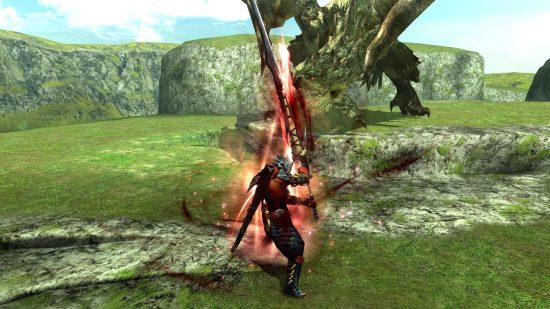 Monster Hunter games - a screenshot of a character wielding a sword in battle in Monster Hunter Generations Ultimate