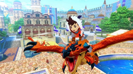Monster Hunter games - a screenshot of a Monster Rider riding a Rathalos in Monster Hunter Stories