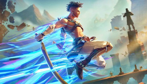 Prince of Persia The Lost Crown new content: Key art shows Sargon leaping through the air with a sword