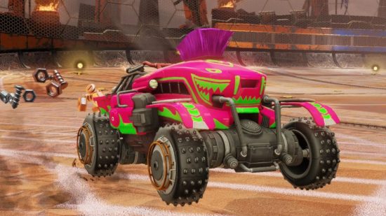 Official screenshot of a red and green Grog for Rocket League best cars guie