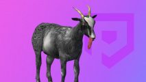Custom image for best sandbox games guide with the goat from Goat Simulator on a purple background
